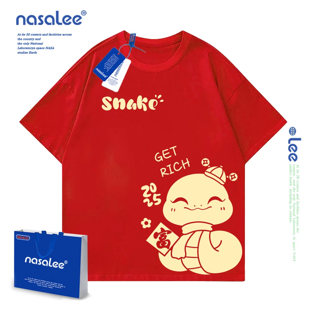 2025เสื้อยืดเด็กแขนสั้นปีใหม่ ลายการ์ตูนปีงูน่ารัก ผ้าคอตตอน ใส่สบายทั้งเด็กชายกับเด็กหญิง