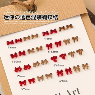 Rou Bao 50 ชิ้นเล็บผสมสีแดง Maillard Bow หลายสไตล์ Girly 3D เรซิ่นเล็บ Art DIY Charms ตกแต่ง