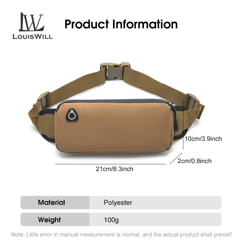 Louiswill แฟชั่นผู้ชายเอวกระเป๋า Unisex กันน้ํา Oxford Running Bum กระเป๋าแบบพกพากระเป๋า Causal Cross-body กระเป๋าสําหรับวิ่งขี่จักรยานเดินป่าเดิน