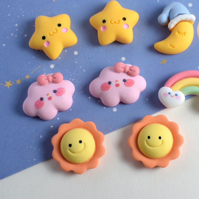 10 ชิ้น / แพ็ค Kawaii เรนโบว์ดาวบอลลูนแมวอุ้งเท้าเรซิ่น Flatback Cabochons สําหรับตกแต่งโทรศัพท์สมุด DIY