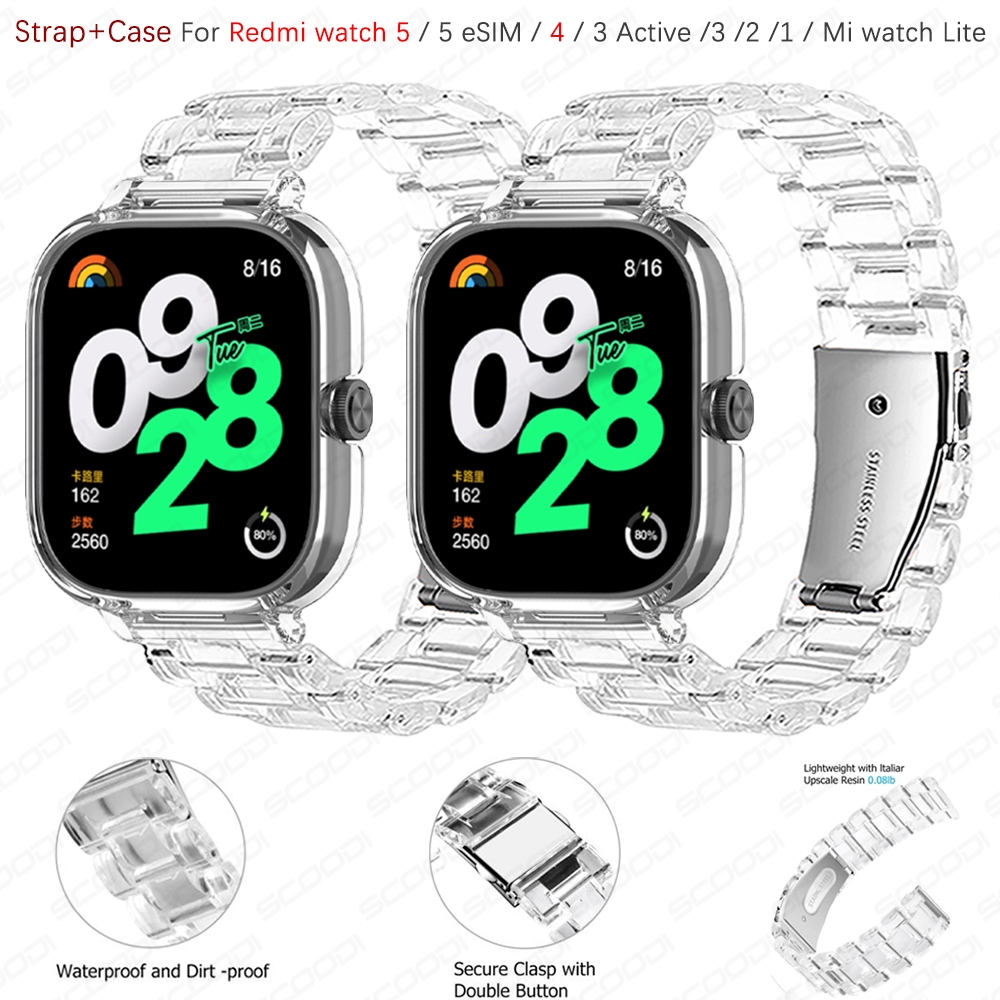 สายรัดเรซินโปร่งใส + เคสสําหรับ Redmi Watch 5 / 5 eSIM / 4 / 3 Active / 3 / 2 / 1 / Mi Watch Lite เปลี่ยนนาฬิกาอัจฉริยะ อุปกรณ์ครบชุด