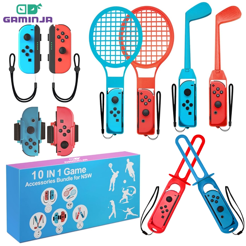 10 in 1 Switch 1 อุปกรณ์กีฬา Bundle สําหรับ Nintendo Switch Oled เกมชุดอุปกรณ์กีฬาพร้อมไม้กอล์ฟกอล์ฟคลับ