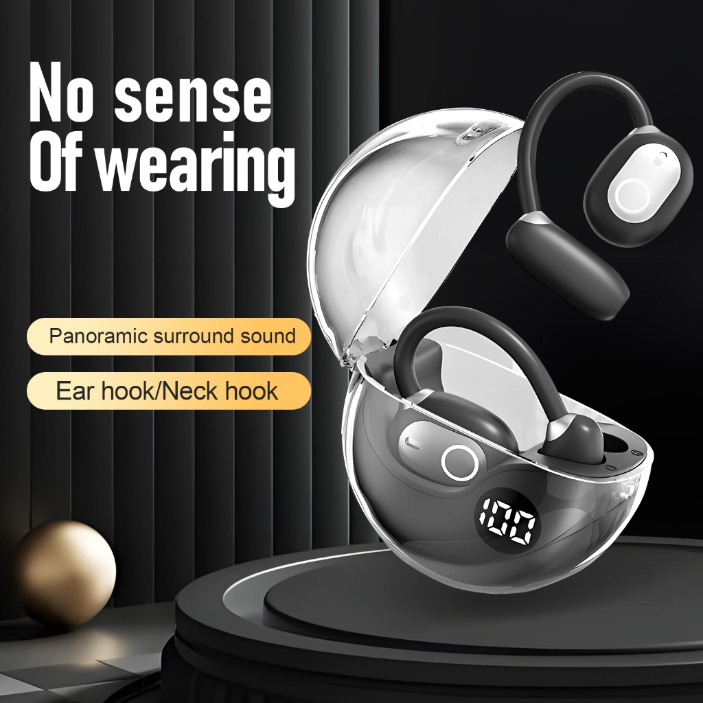หูฟังไร้สายแบบ Bluetooth Bone Conduction Ear Clip ลดเสียงรบกวนแบบไร้สาย จอแสดงผลดิจิตอลสำหรับเล่นกีฬา M80