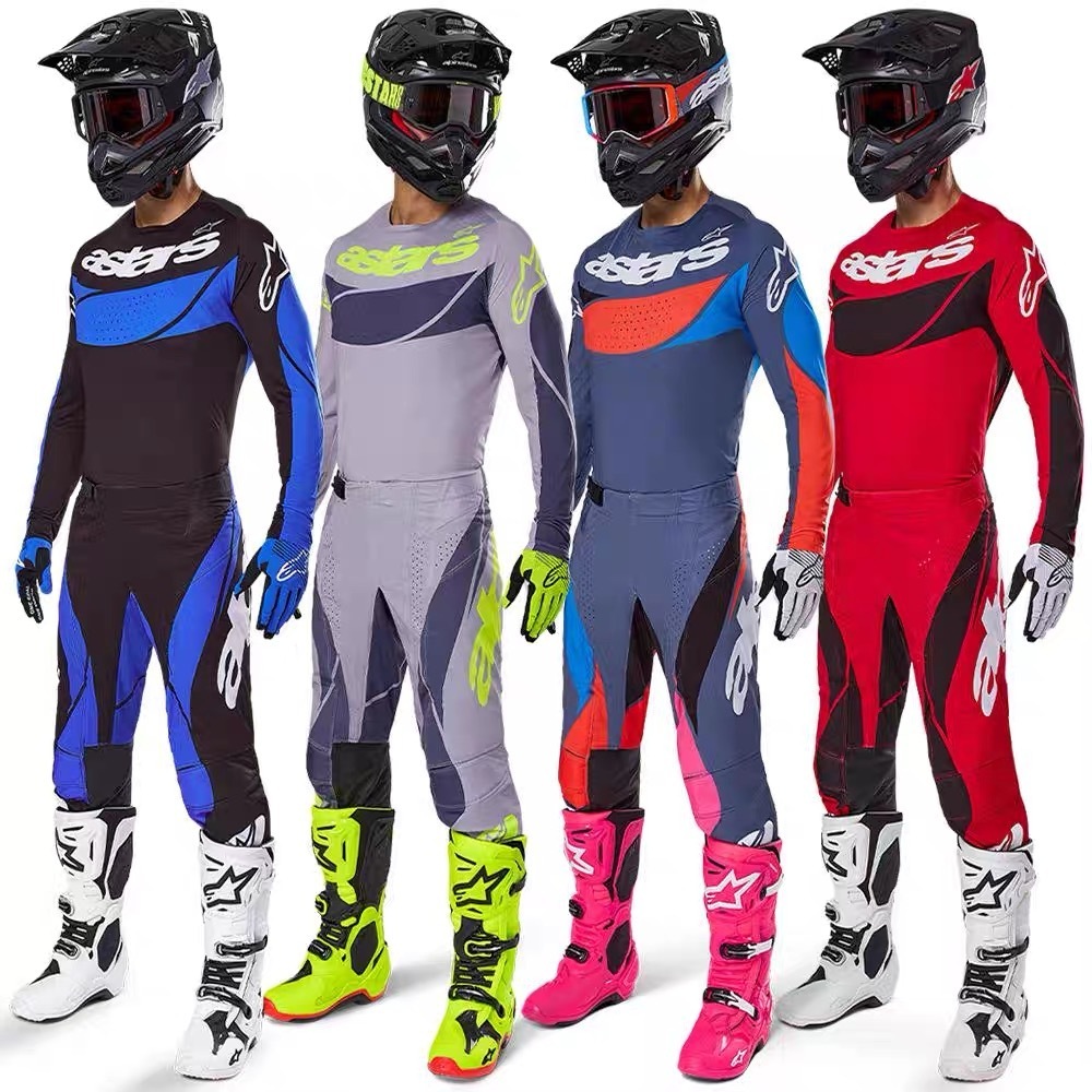 Alpinestars สีแดง/สีฟ้าชุดเกียร์ A-star Dirt Bike Motocross MTB MX ATV รถจักรยานยนต์ Combo Off Road Jersey กางเกงชุดผู้ใหญ่