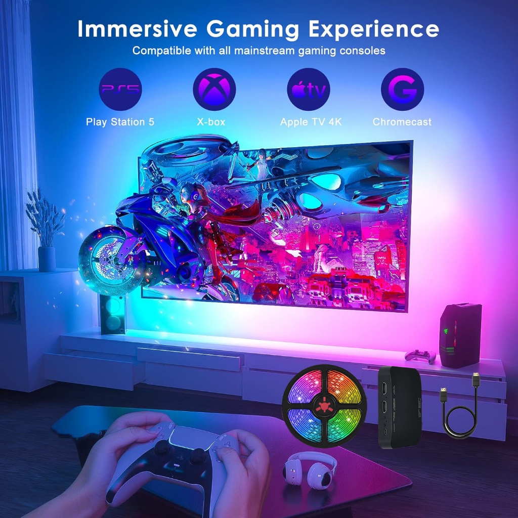 Immersion สมาร์ท RGB Backlight Sync พร้อมทีวีสําหรับ 40-85 นิ้ว, Dream สี LED Rhythm เพลง Pikup สําหรับ Christams TV Decor