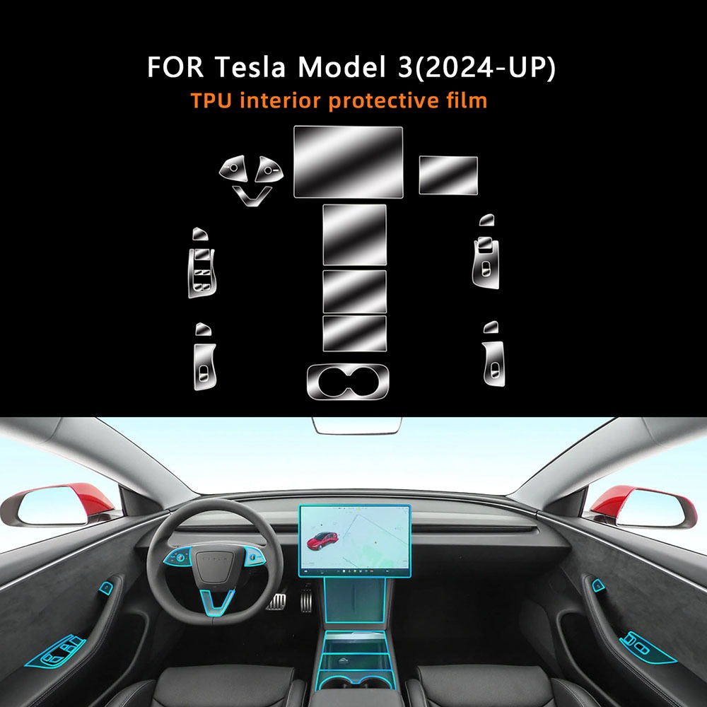 Tesla รุ่น 3 Highland 2024 เซ็นทรัลควบคุมฟิล์มป้องกันป้องกันรอยขีดข่วนสติกเกอร์อุปกรณ์ตกแต่งภายใน