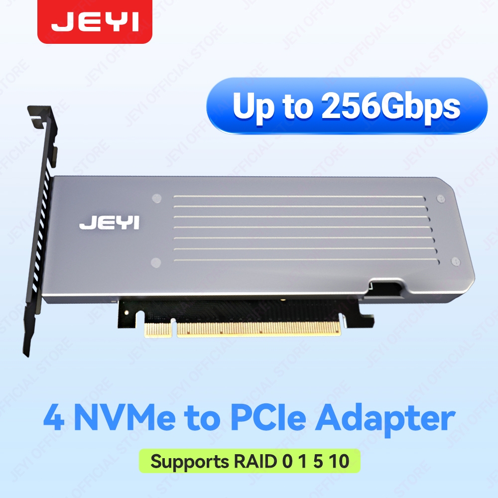 Jeyi 4 SSD ถึง PCIe 4.0 การ์ดขยาย, 4 NVMe M.2 M คีย์ SSD ถึง PCIe X16 อะแดปเตอร์, สูงสุด 256 Gbps, ร