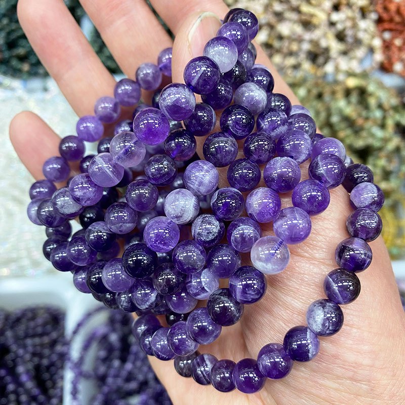 สไตล์หินธรรมชาติ เหมือนฝัน สร้อยข้อมืออเมทิสต์ 6 มม. 8 มม. 10 มม. สร้อยข้อมือคริสตัลลูกปัด