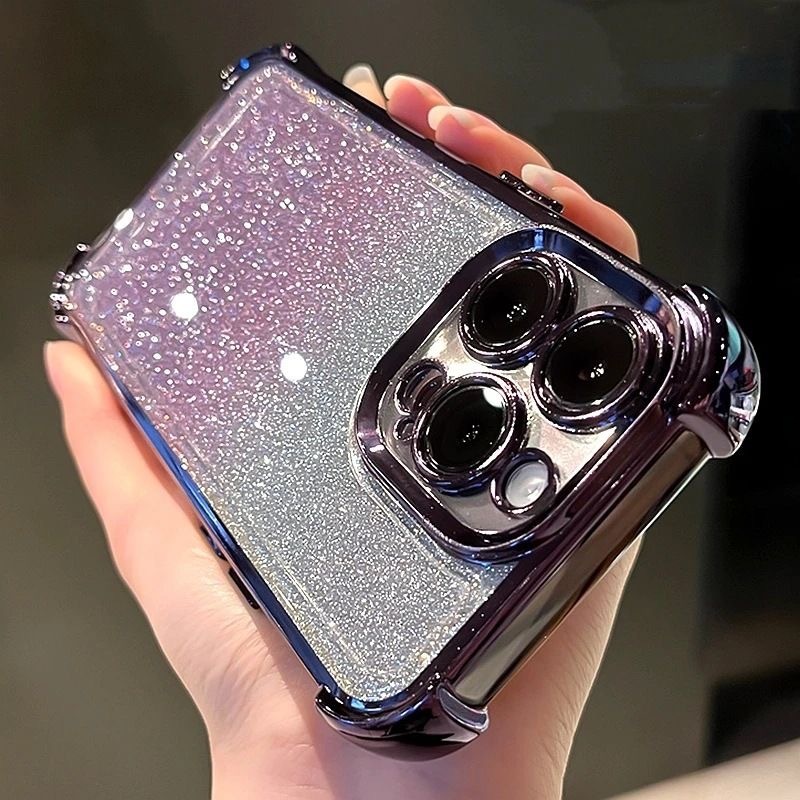 เคส Glitter Shiny Beautiful Glossy Clear Silicone VIVO V50 V40 Lite 5G V30 Pro V29E Y200 V27E V29 V27 V21 Y56 Y36 Y27S S1 Y20 Y20i Y20S G Y11S Y12A Y12S 2021 Y19 Y72 Y16 4G Luxury purple gold plated four-corner Couple Soft Phone Case 1JD 02