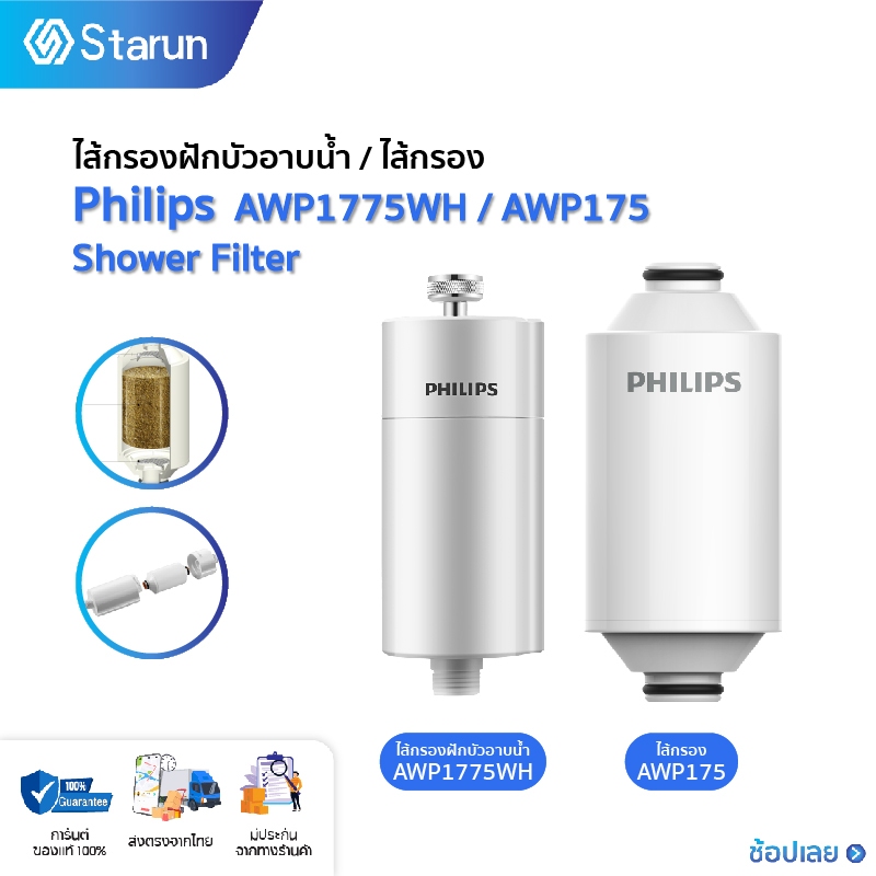 Philips water AWP175/AWP1775 ฝักบัว กรองฝักบัว ตัวกรองฝักบัว ใส้กรองฝักบัว สำหรับอาบน้ำฝักบัว ความสามารถในการกรอง 50,000L
