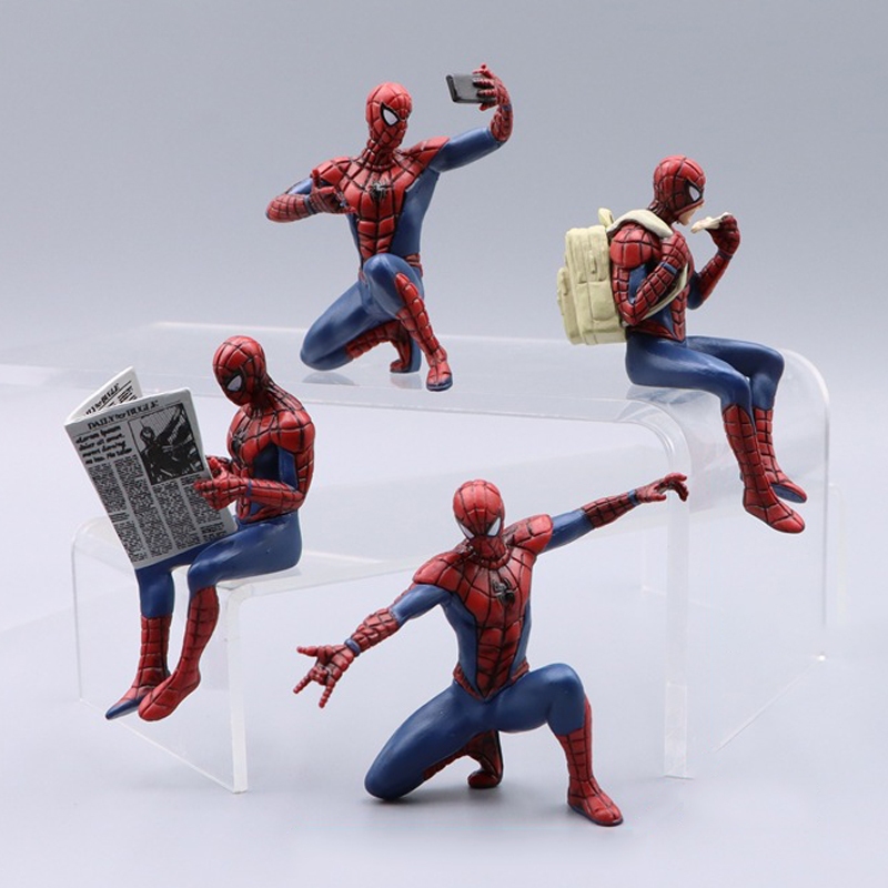 4 ชิ้น/เซ็ต 7-8 ซม.Avengers Superhero Spider-Man อ่านหนังสือพิมพ์ Peter Benjamin Parker รุ่น Q PVC ตัวเลขการกระทําตุ๊กตาของเล่น