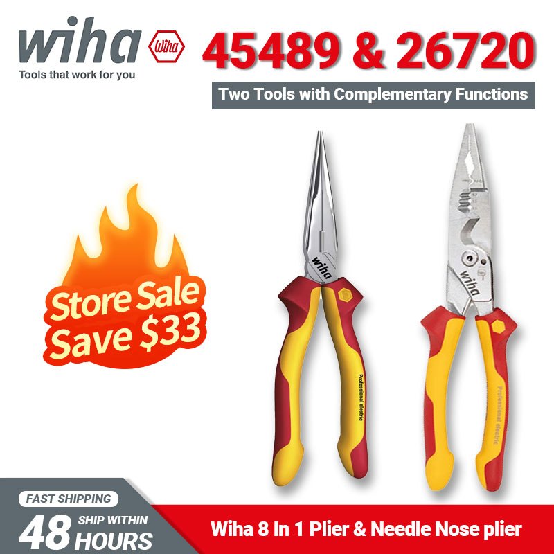 Wiha ชุดเครื่องมือ 45489 ช่างไฟฟ้า 8-in-1 มัลติฟังก์ชั่น VDE-tested Plier 26720 Insualted เข็มจมูกช่