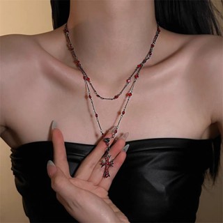 Retro Gothic Double Layer คริสตัลคุณภาพสูง Cross จี้สร้อยคอ …