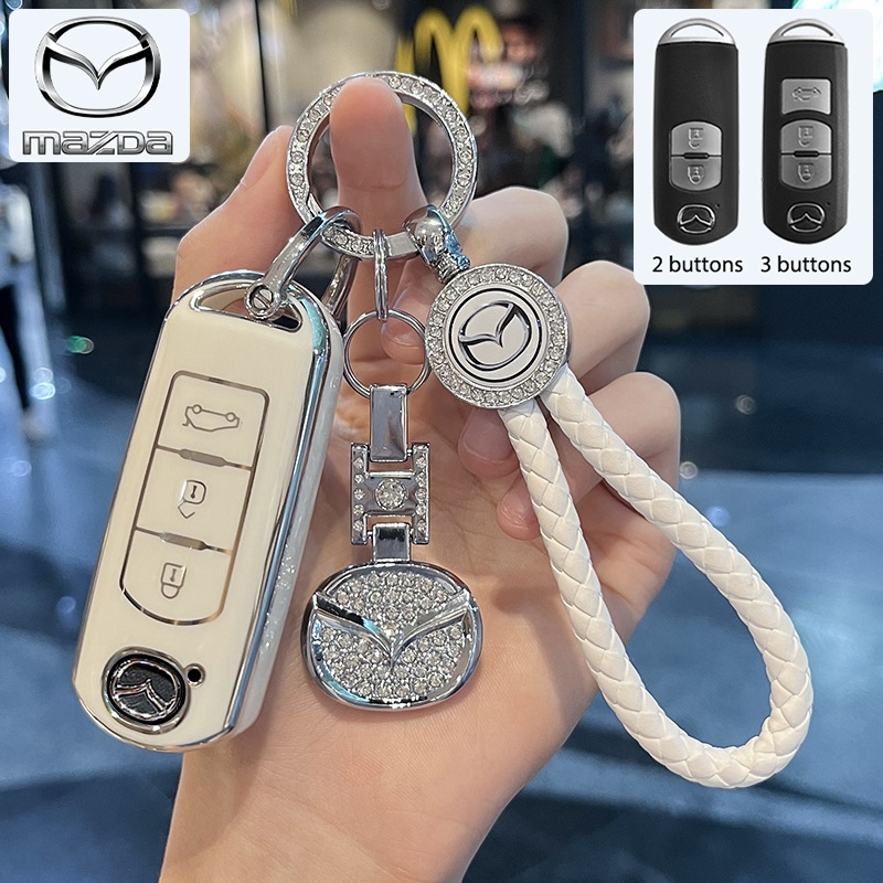 Mazda 2/3 ปุ่มฝาครอบกุญแจรถเหมาะสําหรับ Mazda 2/3/Cx-3/Cx-5/Skyactiv TPU พวงกุญแจรถ