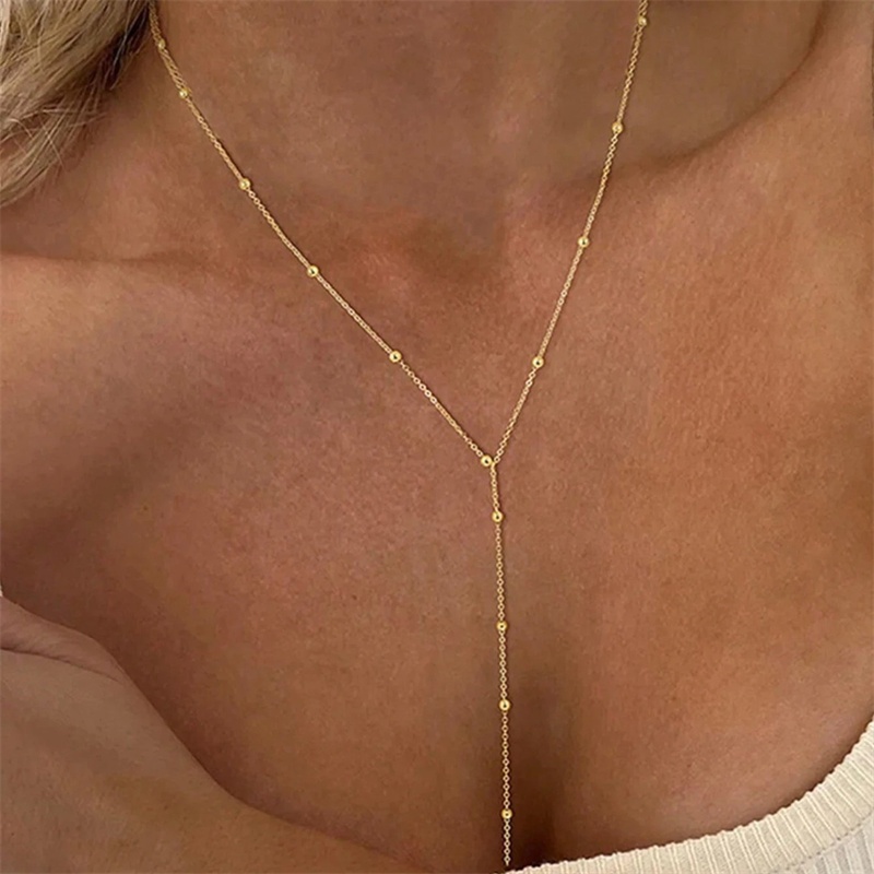 แฟชั่น Simple Y รูปร่างลูกปัดสร้อยคอจี้พู่ Choker Chain ของขวัญสําหรับผู้หญิงเครื่องประดับ