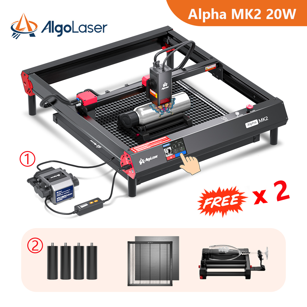 Algolaser Alpha MK2 ชุดแกะสลักเลเซอร์พร้อมลูกกลิ้งโรตารีสําหรับแกะสลักถ้วยแก้วแก้วโลหะ