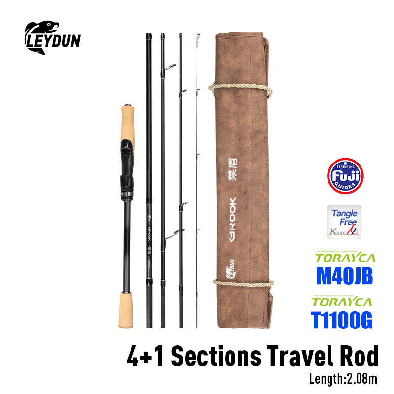Leydun BROOK เบ็ดตกปลา Full FUJI Travel Rod Spinning Casting เบ็ดตกปลาคาร์บอน 2.08m