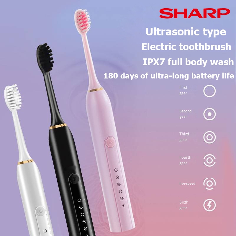 SHARP แปรงสีฟันไฟฟ้า Electric Toothbrush แปรงไฟฟ้า สำหรับผู้ใหญ่ ชาร์จ USB กันน้ำ กันน้ำสำหรับแปรงสีฟันหัว แปรงได้สะอาด ดีต่อเหงือกและฟัน มาพร้อมหัวเปลี่ยน IPX7