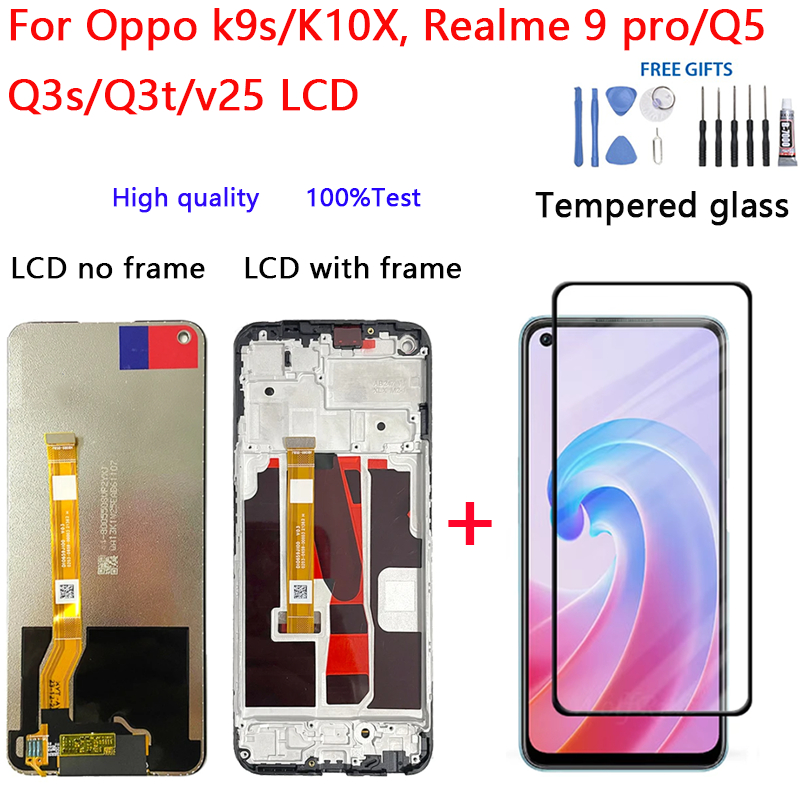 สําหรับ Oppo k9s/K10X, Realme 9 pro/Q5 Q3s/Q3t/v25 จอแสดงผล LCD Touch Screen กรอบ Digitizer Assembly