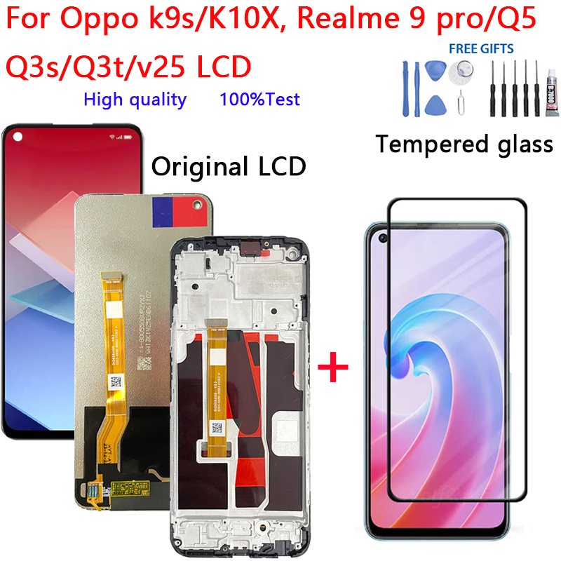 LCD สําหรับ Oppo k9s/K10X, Realme 9 pro/Q5 Q3s/Q3t/v25 หน้าจอสัมผัสหน้าจอด้านใน LCD กรอบ