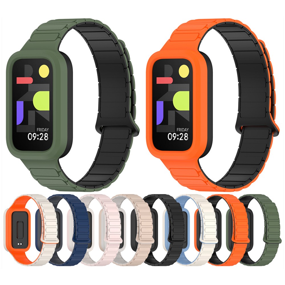 สายนาฬิกาซิลิโคนสําหรับ Xiaom MI Band 9 Active/Redmi Band 3 สายนาฬิกาแม่เหล็กหัวเข็มขัดเปลี่ยนกรอบสร้อยข้อมือกรณี