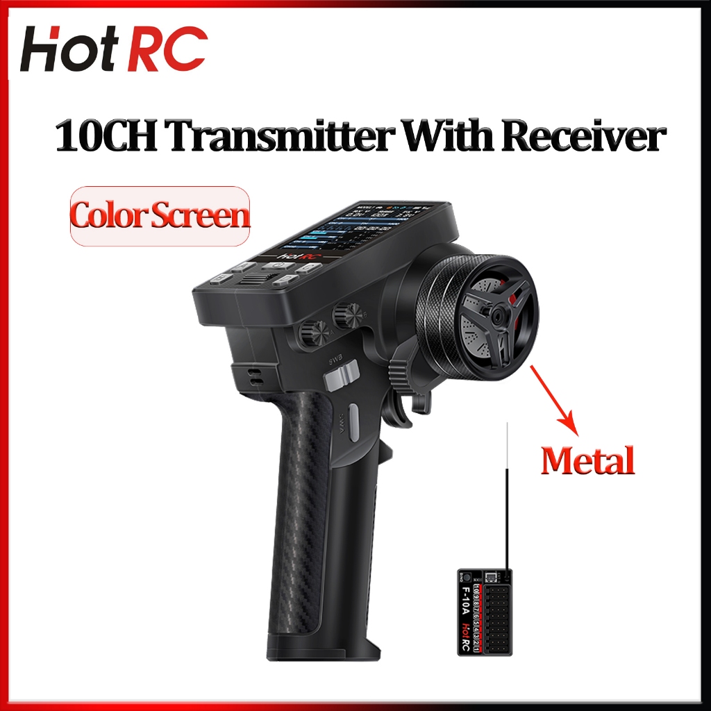 ใหม่ HotRC CT-10B 10CH รีโมทคอนโทรลโลหะ Handwheel หน้าจอสีเครื่องส่งสัญญาณ 10CH F-10A สําหรับ RC รถเ