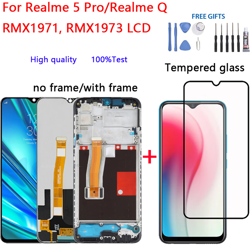 Lcd ต้นฉบับสําหรับ Realme 5 Pro/Realme Q, RMX1971, RMX1973 จอแสดงผล Touch Screen Digitizer Assembly เปลี่ยนกรอบ