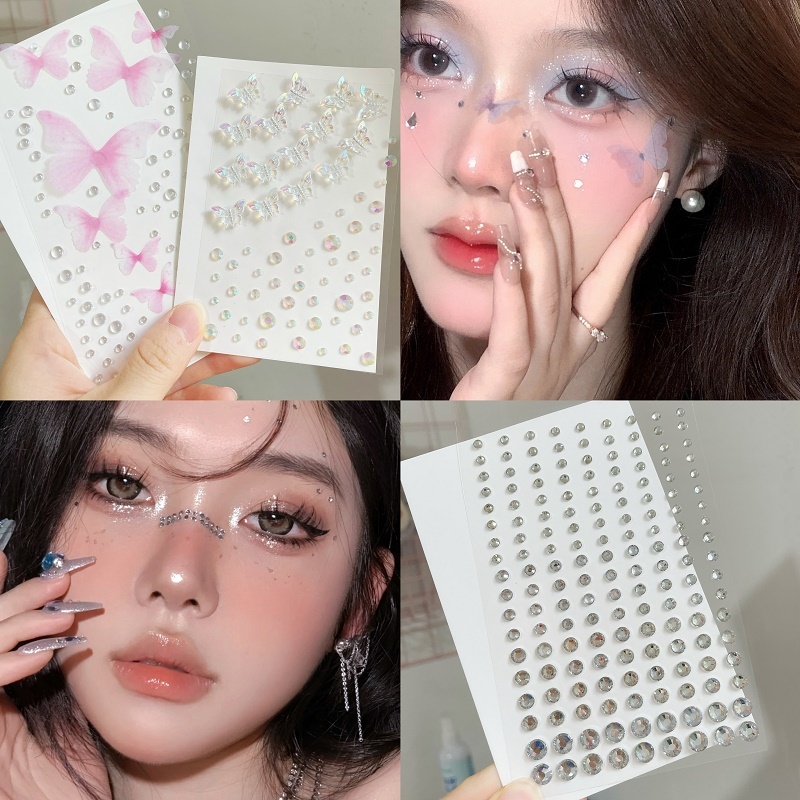 COD สติกเกอร์เพชร DIY รูปผีเสื้อดอกไม้3D คริสตัลออโรร่าสีสันสดใส ตกแต่งใบหน้า สำหรับผู้หญิง เครื่องประดับแฟชั่น-aidderse.th