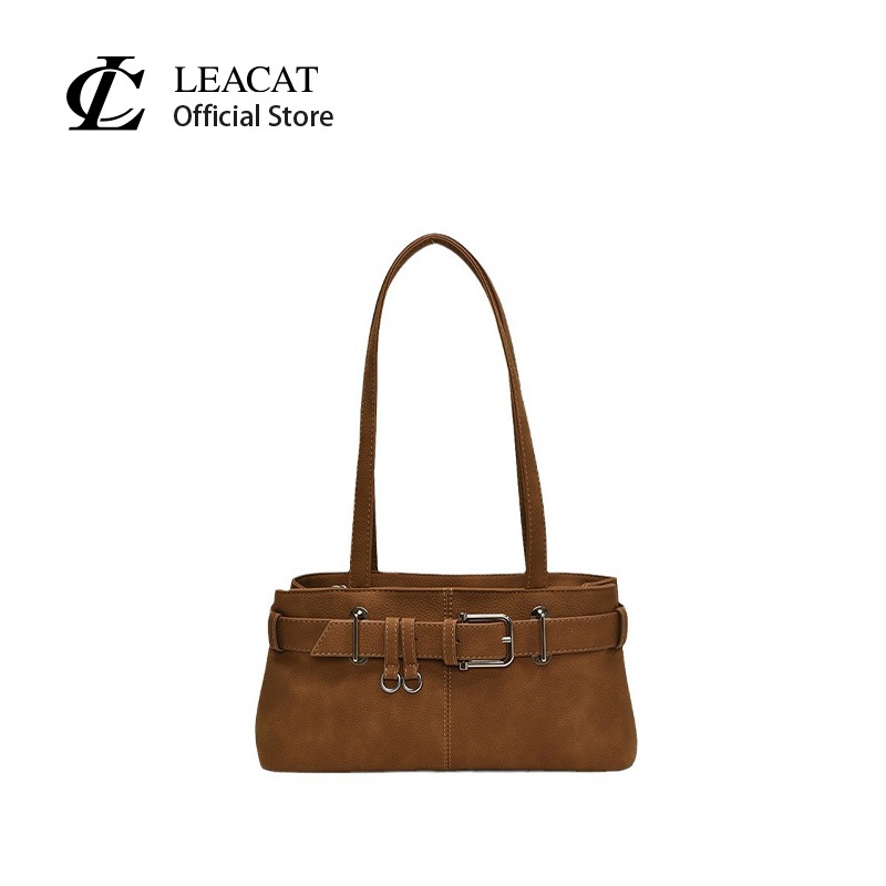 Leacat กระเป๋าใต้วงแขนไหล่เดียวระดับไฮเอนด์สไตล์เกาหลีพร้อมกระเป๋าถือผสมอเนกประสงค์ดีไซน์เฉพาะกลุ่มย้อนยุค