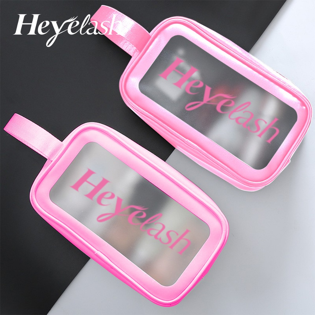 HeyeLash Beauty Travel Bag กระเป๋าใส่เครื่องสำอางพกพา PVC กันน้ำ ดีไซน์โปร่งใส สีชมพูพาสเทลขนาด กระเป๋าจัดระเบียบ 22 มม.*12 มม.*8 มม.