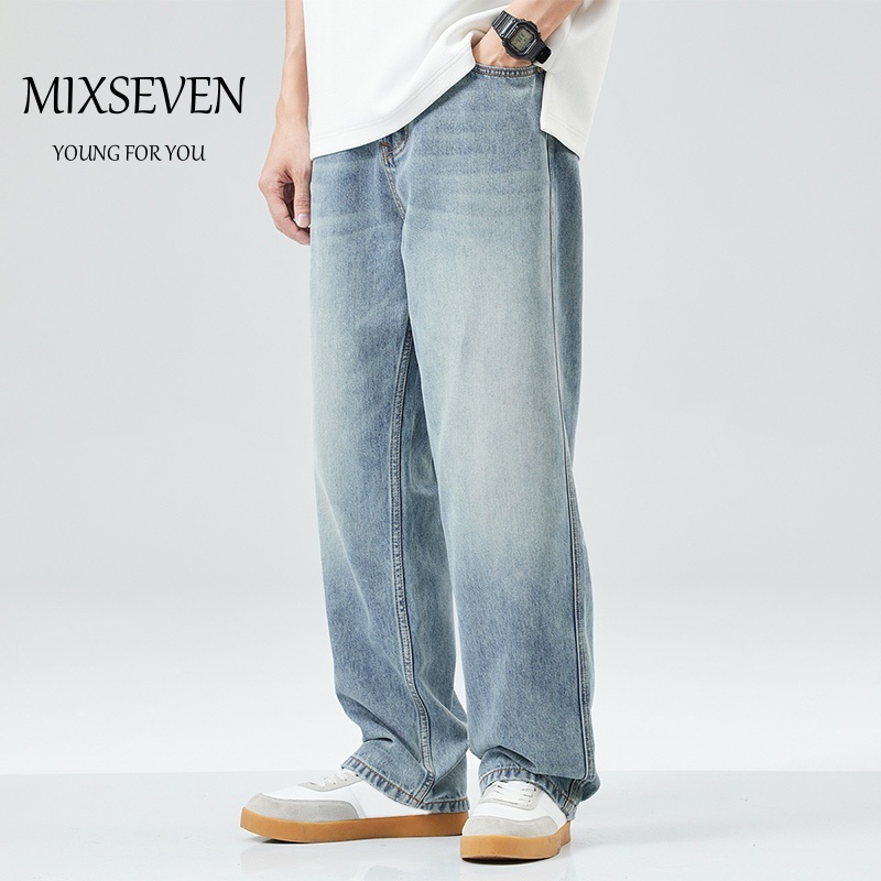 พร้อมส่ง กางเกงยีนส์ผู้ชาย  loose jeans  ยีนส์ขากระบอก  กางเกงยีนขายาว ยีนส์ ทรงหลวม baggy jeans ยีนส์ฟ้า เรียบง่าย วินเทจ เข้ากับทุกการแต่งกาย  สไตล์ไฮสตรีท แฟชั่นฤดูร้อน สไตล์เกาหลี กางเกงยีน korea jeans สบาย แสดงสูง แสดงผอม มีหลายขนาดให้เลือก