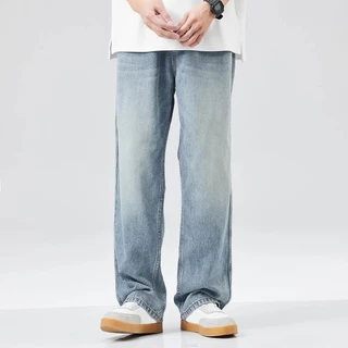 MIXSEVEN พร้อมส่ง กางเกงยีนส์ผู้ชาย loose jeans ยีนส์ขากระบอก กางเกงยีนขายาว ยีนส์ ทรงหลวม baggy jeans ฟ้า เรียบง่าย วินเทจ เข้ากับทุกการแต่งกาย สไตล์ไฮสตรีท แฟชั่นฤดูร้อน สไตล์เกาหลี กางเกงยีน korea jeans สบาย แสดงสูง แสดงผอม มีหลายขนาดให้เลือก