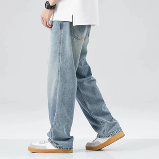 MIXSEVEN พร้อมส่ง กางเกงยีนส์ผู้ชาย loose jeans ยีนส์ขากระบอก กางเกงยีนขายาว ยีนส์ ทรงหลวม baggy jeans ฟ้า เรียบง่าย วินเทจ เข้ากับทุกการแต่งกาย สไตล์ไฮสตรีท แฟชั่นฤดูร้อน สไตล์เกาหลี กางเกงยีน korea jeans สบาย แสดงสูง แสดงผอม มีหลายขนาดให้เลือก