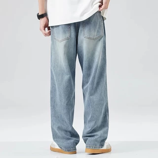 MIXSEVEN พร้อมส่ง กางเกงยีนส์ผู้ชาย loose jeans ยีนส์ขากระบอก กางเกงยีนขายาว ยีนส์ ทรงหลวม baggy jeans ฟ้า เรียบง่าย วินเทจ เข้ากับทุกการแต่งกาย สไตล์ไฮสตรีท แฟชั่นฤดูร้อน สไตล์เกาหลี กางเกงยีน korea jeans สบาย แสดงสูง แสดงผอม มีหลายขนาดให้เลือก