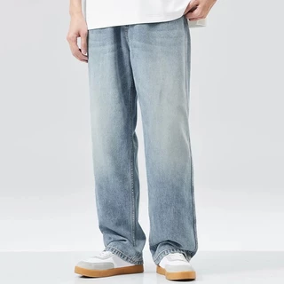 MIXSEVEN พร้อมส่ง กางเกงยีนส์ผู้ชาย loose jeans ยีนส์ขากระบอก กางเกงยีนขายาว ยีนส์ ทรงหลวม baggy jeans ฟ้า เรียบง่าย วินเทจ เข้ากับทุกการแต่งกาย สไตล์ไฮสตรีท แฟชั่นฤดูร้อน สไตล์เกาหลี กางเกงยีน korea jeans สบาย แสดงสูง แสดงผอม มีหลายขนาดให้เลือก
