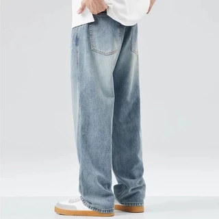 MIXSEVEN พร้อมส่ง กางเกงยีนส์ผู้ชาย loose jeans ยีนส์ขากระบอก กางเกงยีนขายาว ยีนส์ ทรงหลวม baggy jeans ฟ้า เรียบง่าย วินเทจ เข้ากับทุกการแต่งกาย สไตล์ไฮสตรีท แฟชั่นฤดูร้อน สไตล์เกาหลี กางเกงยีน korea jeans สบาย แสดงสูง แสดงผอม มีหลายขนาดให้เลือก
