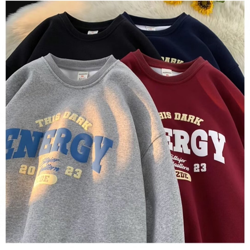 ฤดูใบไม้ร่วงฤดูหนาวสไตล์ฮ่องกงเสื้อสวมหัวหลวมรอบคอผู้ชายอินเทรนด์เสื้อกันหนาวไม่มีหมวก