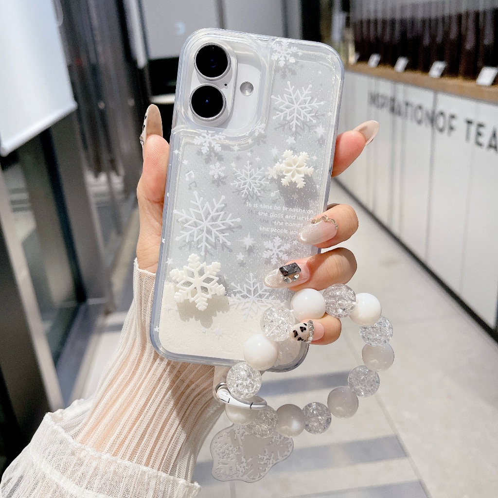 HotLiquid Quicksand เคสโทรศัพท์ TPU ลายเกล็ดหิมะ 3D พร้อมสร้อยข้อมือ สําหรับ iPhone 11, 12, 13, 14, 15, 16 Series - รูปที่ 5