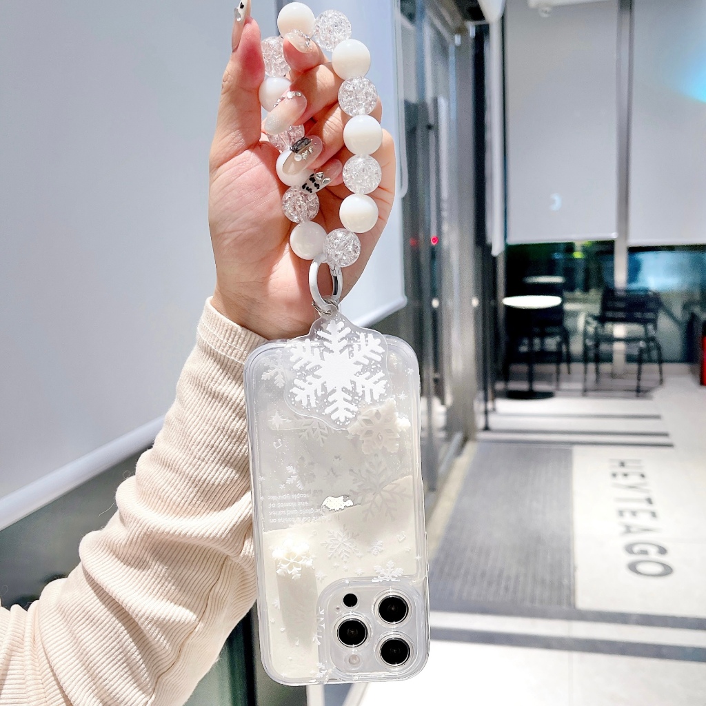 HotLiquid Quicksand เคสโทรศัพท์ TPU ลายเกล็ดหิมะ 3D พร้อมสร้อยข้อมือ สําหรับ iPhone 11, 12, 13, 14, 15, 16 Series - รูปที่ 2