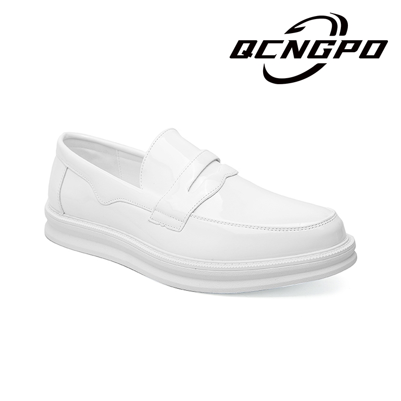 Man Loafers Daily Slip-on Leather Dress Party งานแต ่ งงานสีทึบแฟชั ่ นรอบ Toe รองเท ้ าลําลองสีขาว