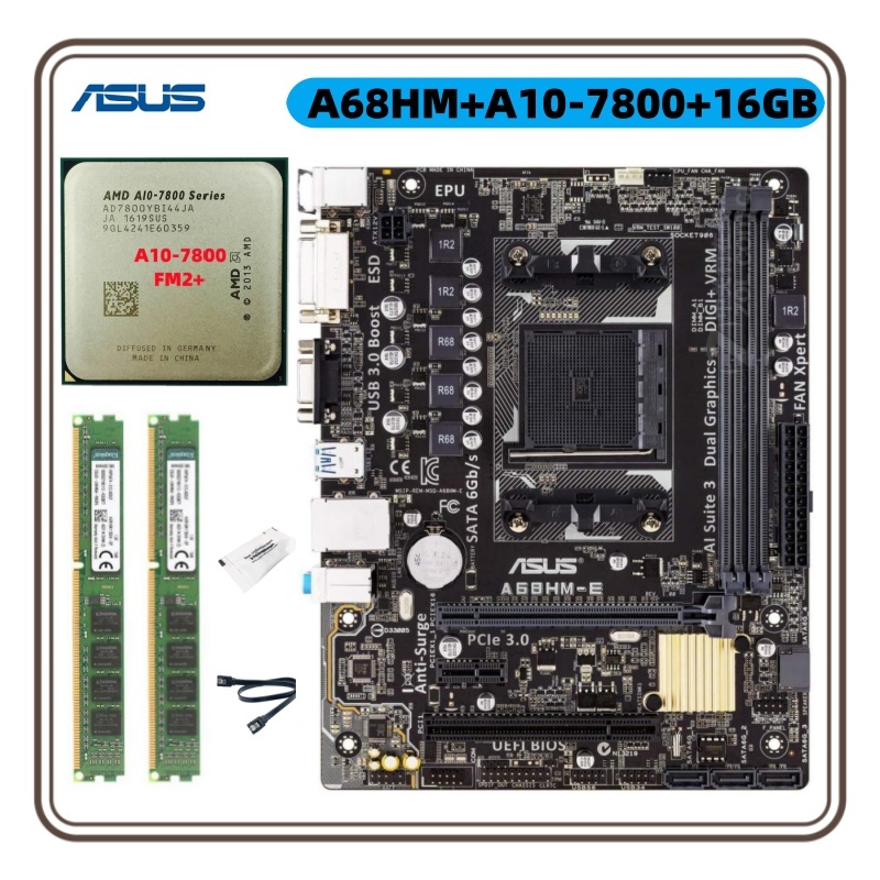 ASUS ใช้ FM2 FM2+ A68HM-E/K+8GB 1G A8-7600 A10-7800 A10-5700 CPU เดสก์ท็อปพร้อมเมนบอร์ด AMD แบบบูรณา