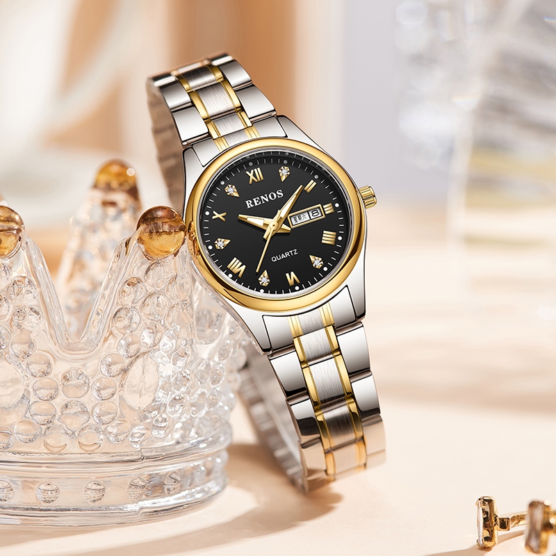 RENOS 7235L/Original ผู้หญิงธุรกิจ Leisure บันได Dial Quartz Luxury Leisure กันน้ําสุภาพสตรี charms 