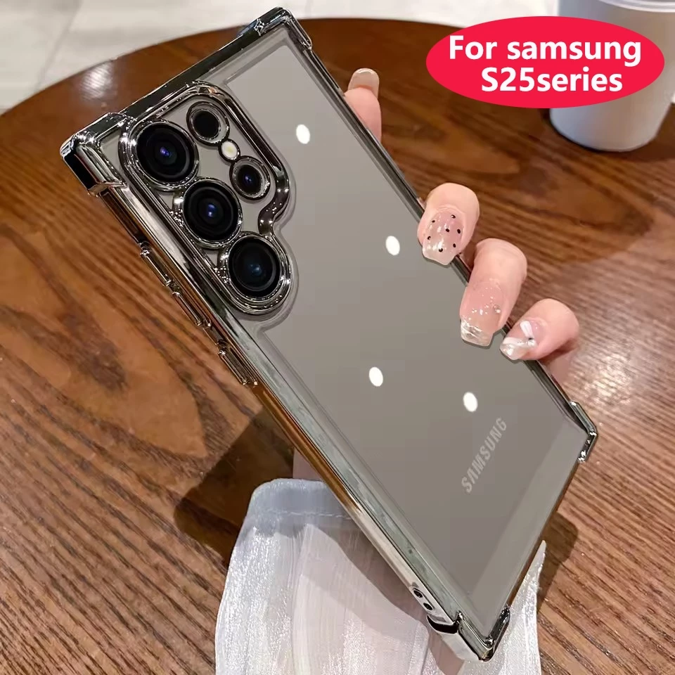 ถุงลมนิรภัยโปร่งใส hard Electroplated Clear สําหรับ Samsung Galaxy S25 S24 S23 S22 S21Ultra S24 S23 S21 FE A55 A54 A56 Note20 10 Plus กันกระแทกฝาครอบป้องกัน