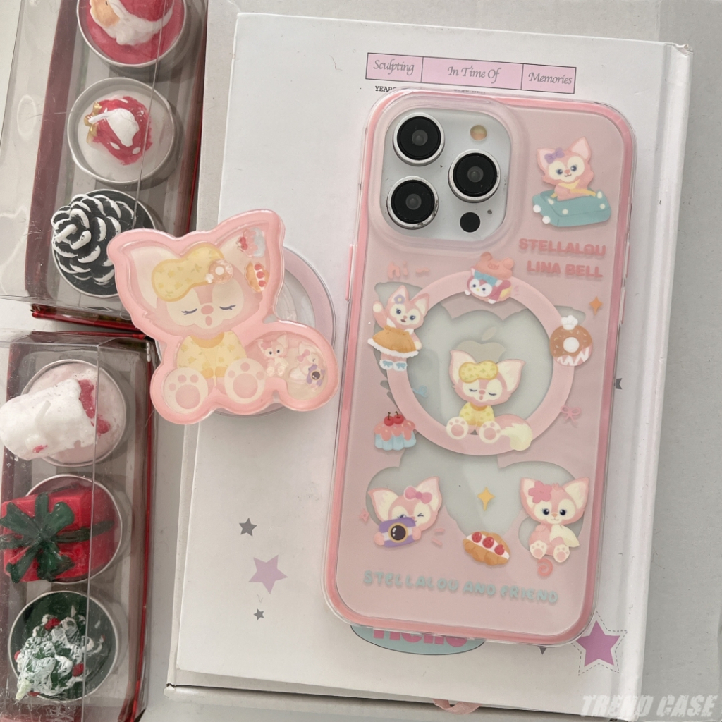 การ์ตูน Disney LinaBell Magnetic Bracket เคสโทรศัพท์สําหรับ iPhone 16 15 14 13 Pro Max เคสกันกระแทก