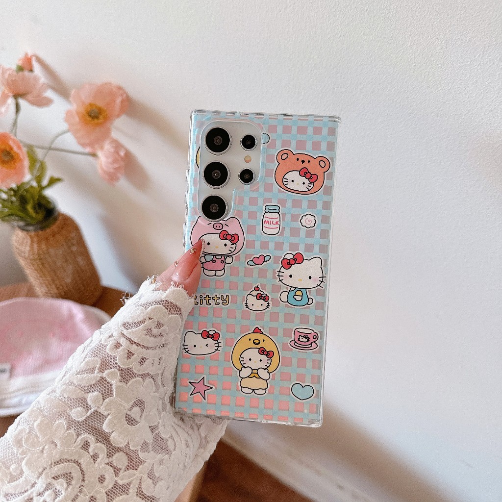 การ์ตูนน่ารัก Hello Kitty ซองโทรศัพท์ Samsung Galaxy S25 Ultra S25 Plus S25 S24 FE S24 Ultra S24 Plus S24 S23FE S23 Ultra S23 Plus S23 S22Ultra S22Plus S22 A52 A52S A53 A54 A55 A14 A23 A34 A15 A16 5G Case เคสโทรศัพท์ใหม่ IMD ป้องกันการตก เคสมือถือซัมซุง