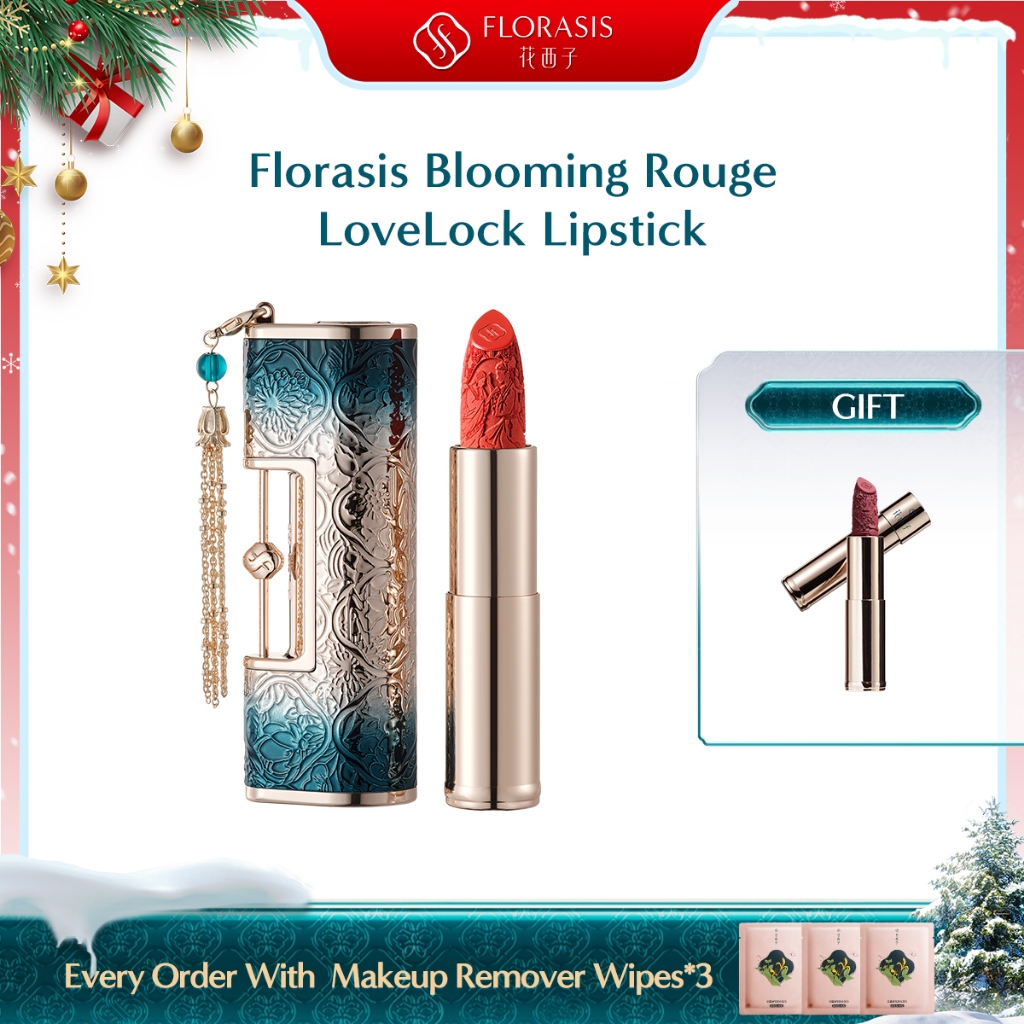 Florasis Floral Concentric Lock Lipstick Rouge Matte Lipstick Embossed Carving Moisturizing Slim Makeup Lipsticks Girl Birthday Gift Girlfriend