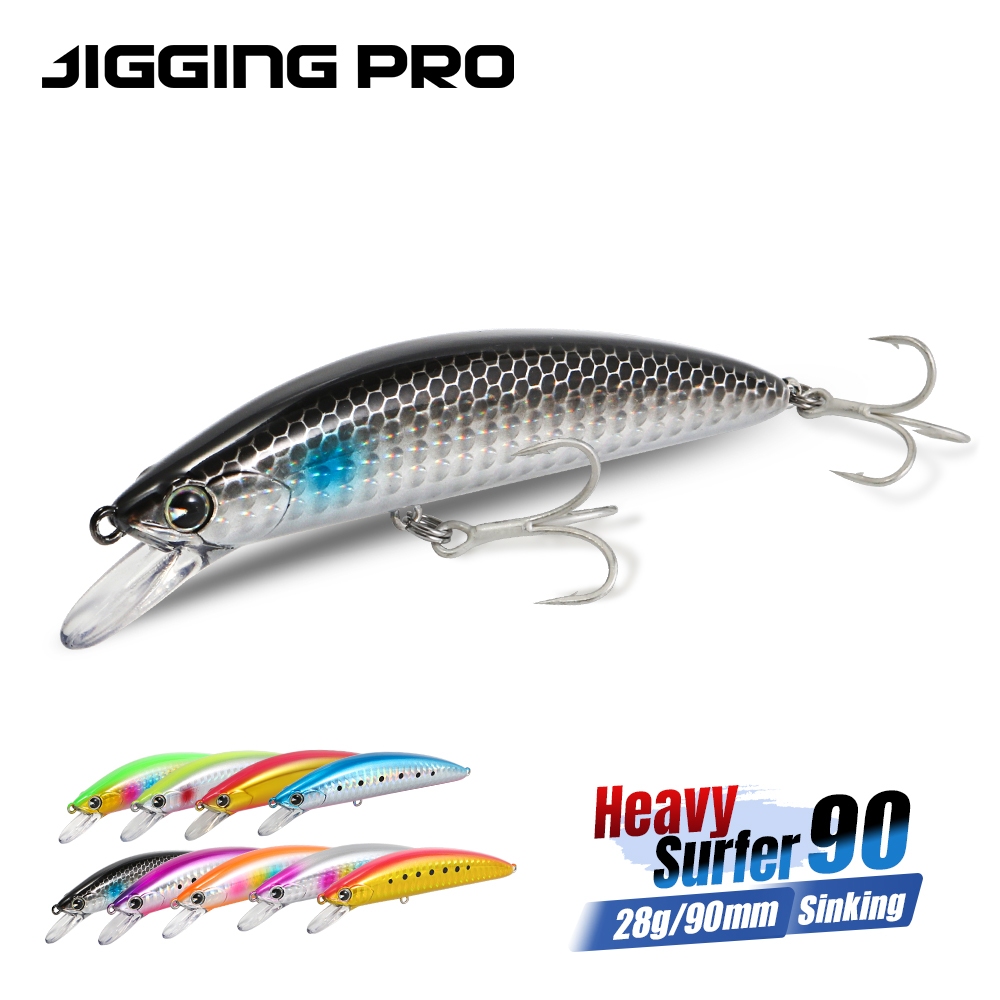 JIGGING PRO 90 มม.28g Heavy Surfer Sinking Minnow Lure ตกปลาทะเลยาวหล่อเหยื่อ Hard สําหรับ Flatfish