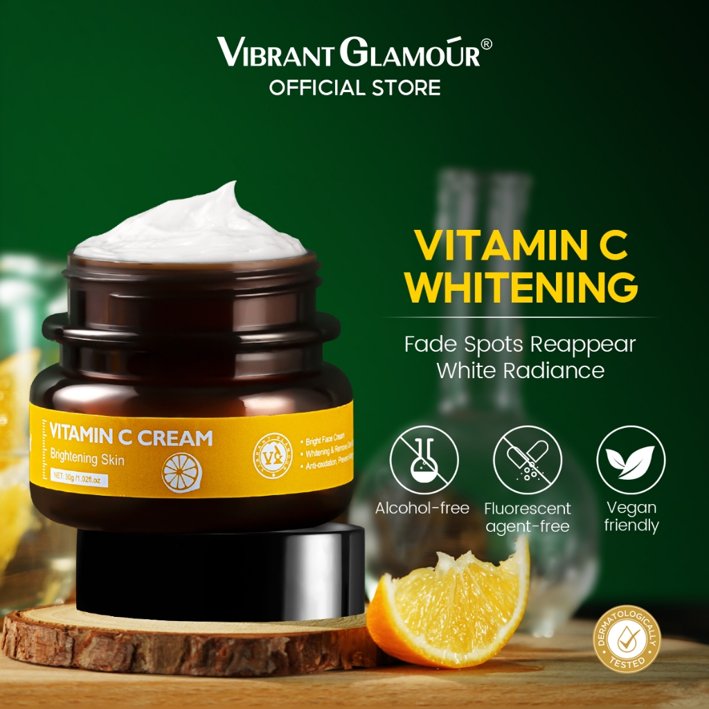 VIBRANT GLAMOUR FDA Nature ครีมวิตามินซี ไวท์เทนนิ่ง ให้ความชุ่มชื้น ลดจุดด่างดํา กระ จุดด่างดํา บํารุงผิวหน้า ให้ความชุ่มชื้น ลดริ้วรอยแห่งวัย ไม่เหนียวเหนอะหนะ ขนาด 30 กรัม