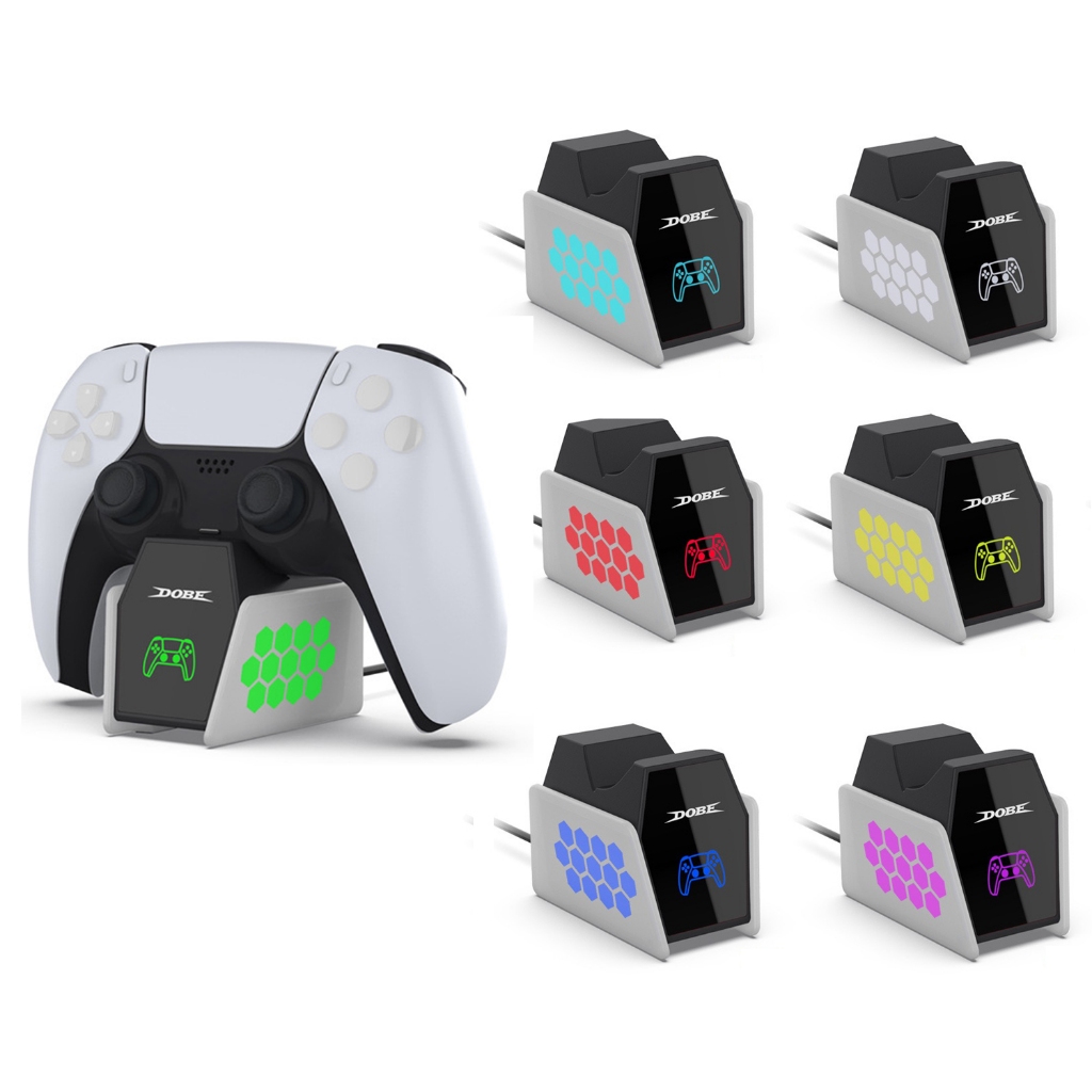 DOBE แท่นชาร์จคอนโทรลเลอร์ RGB สำหรับ PS5 DualSense/PS5 DualSense Edge - สีขาว