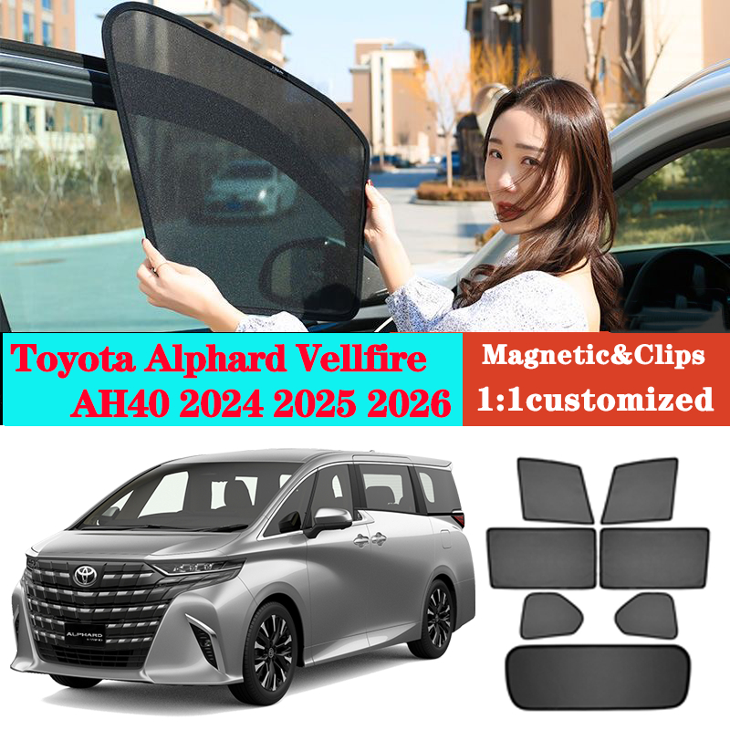 ม่านบังแดดรถยนต์สําหรับ Toyota Alphard AH40 Vellfire 2024 2025 2026 ม่านบังแดดรถยนต์แม่เหล็กด้านหน้าผ้าม่านด้านหลังหน้าต่าง Sun Shades